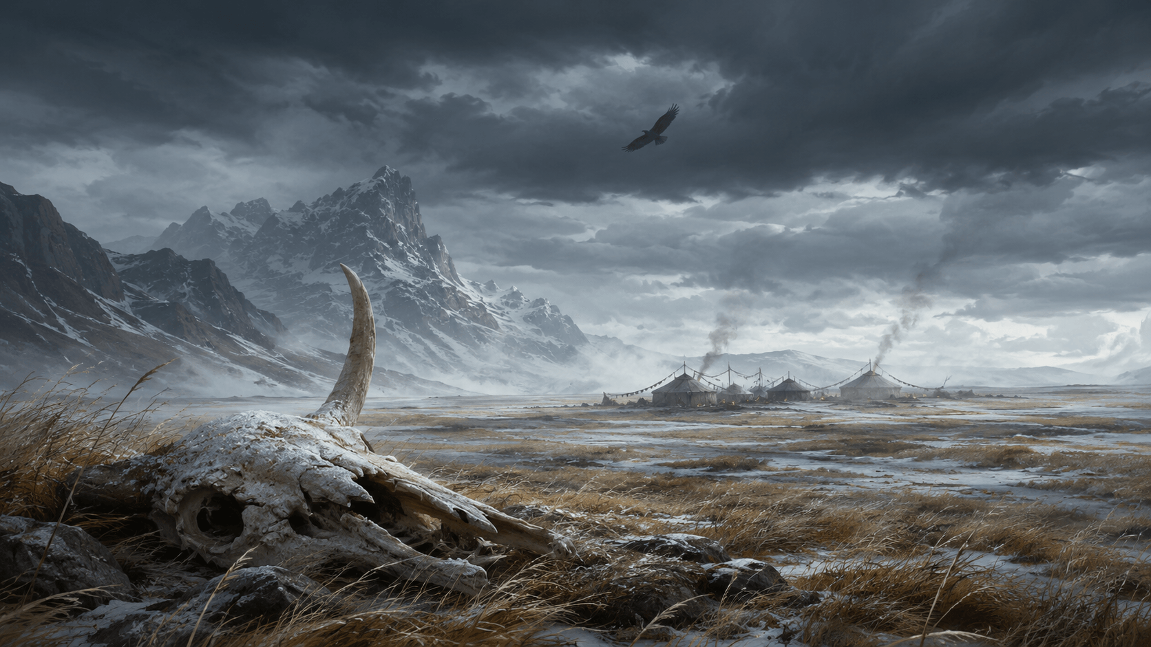 Iron Wind Steppe — Tundra wind and bone drums. The body is forged in cold.