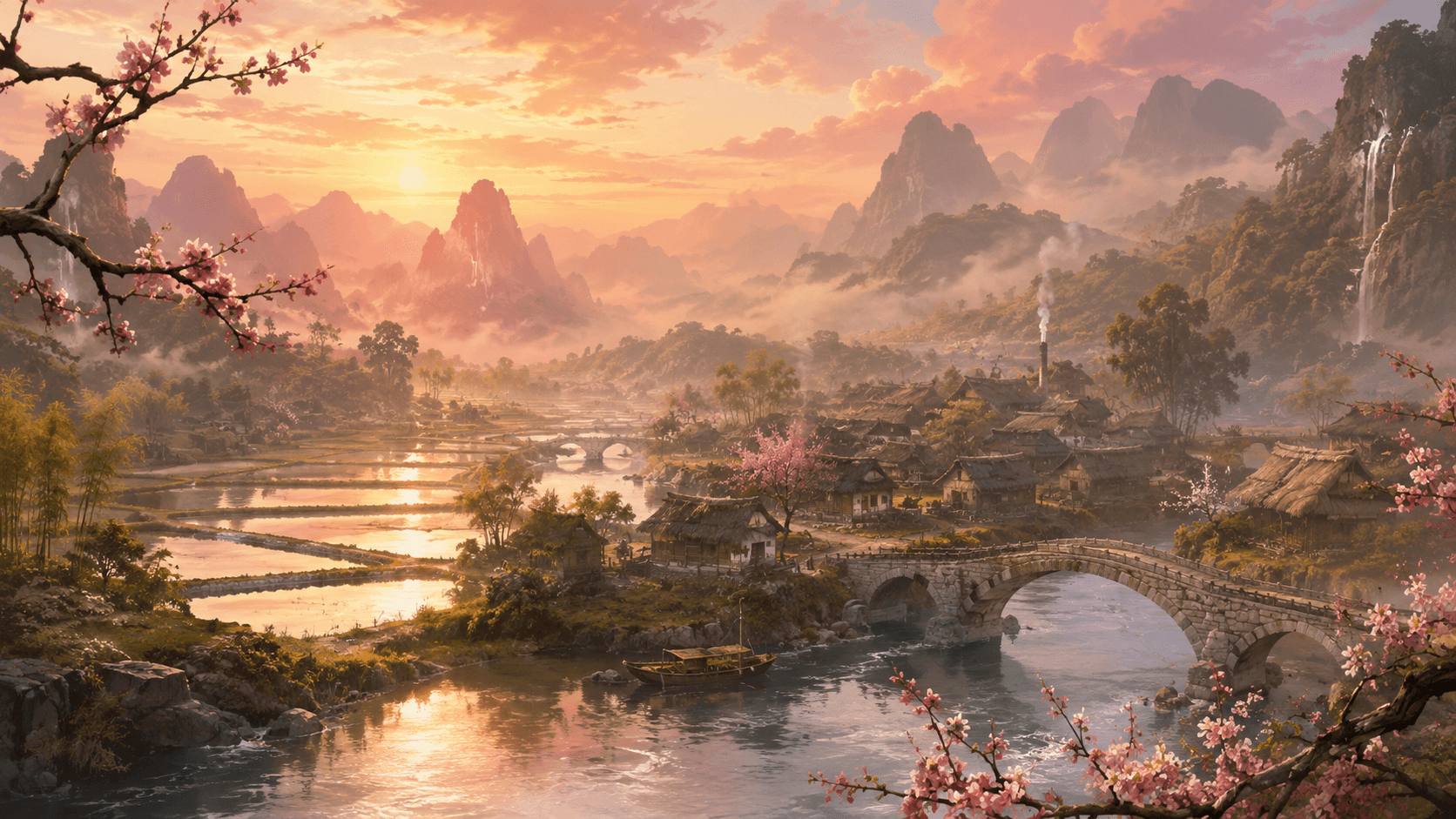 Liu Village — Thatched roofs and rice paddies. The first sword you swing is wooden.